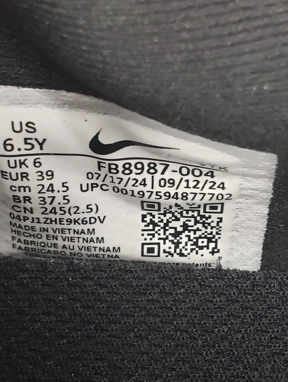 Nike ONE RIGHT SHOE ONLY Kids Black Mesh Air-Cushion Sneakers REPLACEMENT - Picture 6 of 6